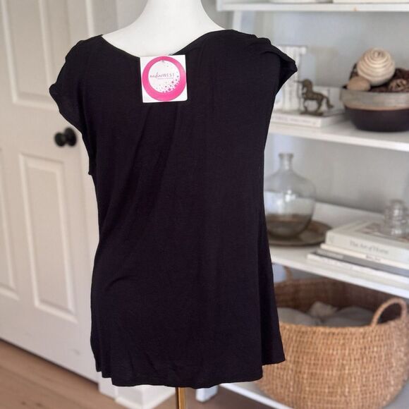 NEW Femme  Black Two‎ Tone Blouse Sz L Sexy Top Stretchy Dressy Office Dark - Picture 5 of 9
